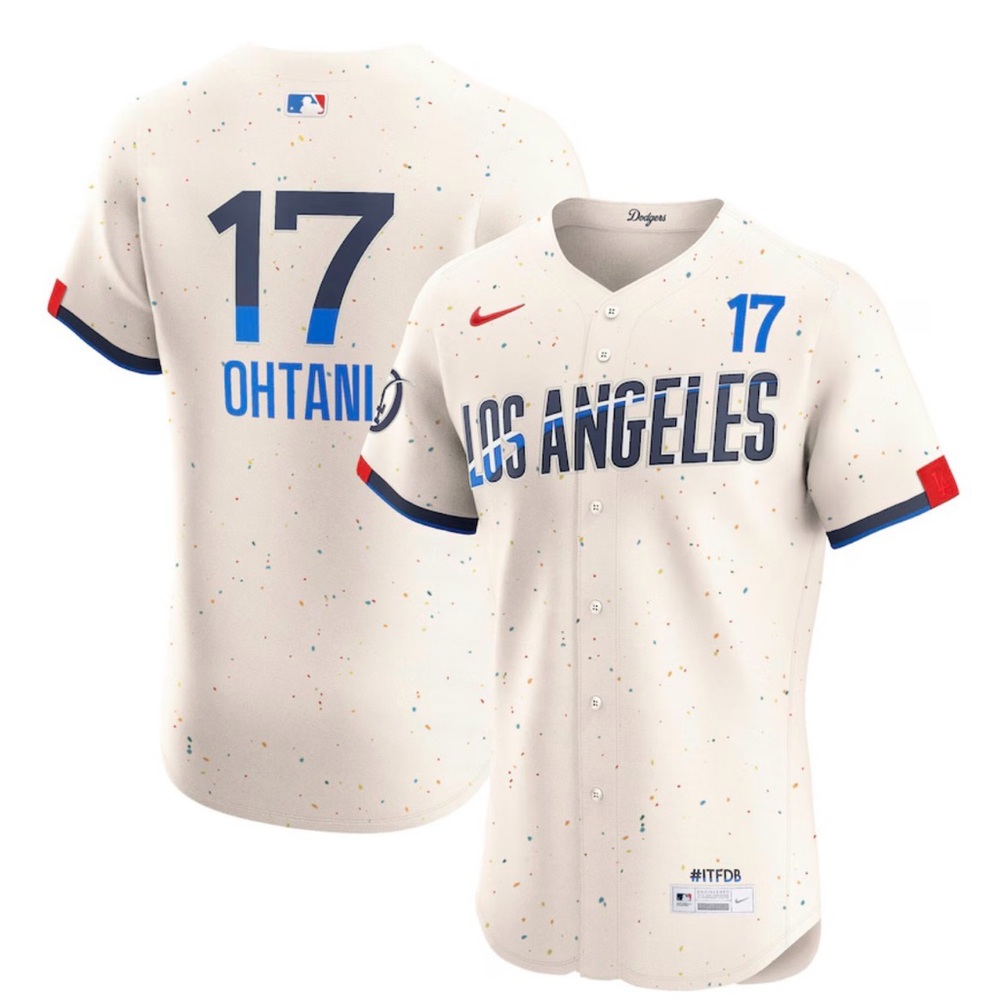 Nike Los Angeles Dodgers Speckled Baseball Jersey - Ohtani-Cream and Blue